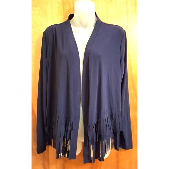 Attitudes by Renee Como Jersey Knit Fringe Cardigan cape cover Black Size XL NWT - Picture 2 of 7